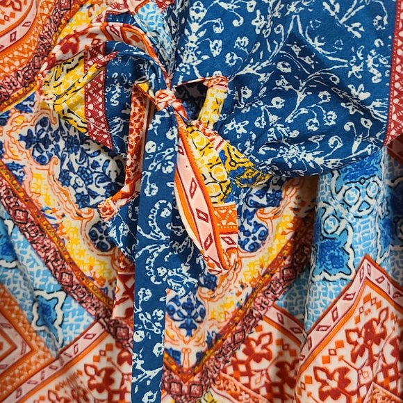 Mileage Boho Top Womens Sz 1X Colorful Patchwork Geometric Preppy Office Casual - Picture 6 of 7